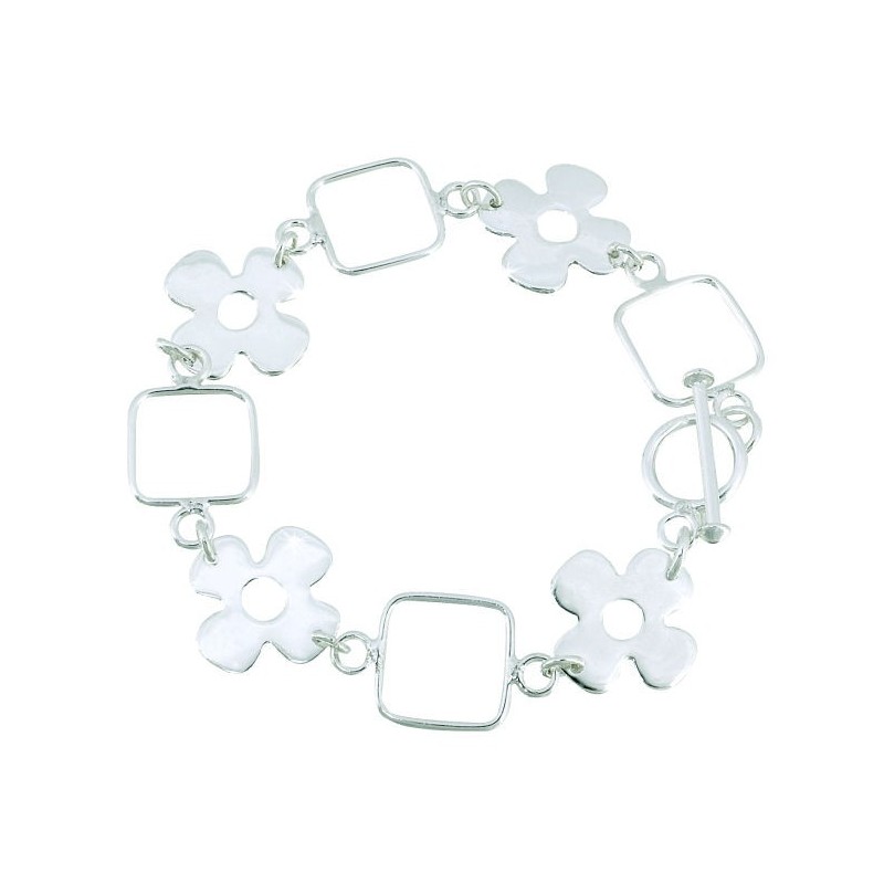 Pulsera Plata 925 Cuadro Y Flor | Jazmín Joyas Guatemala