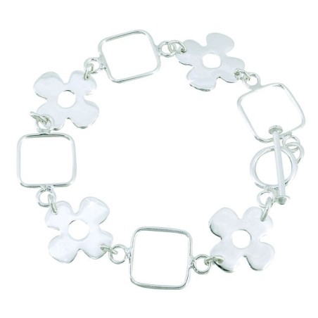 Pulsera Plata 925 Cuadro Y Flor | Jazmín Joyas Guatemala