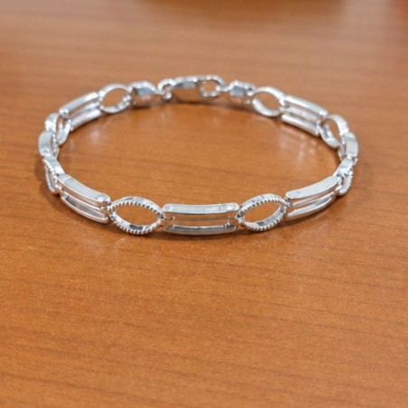 Pulsera de plata 925 con eslabones ovalados y rectangulares doble