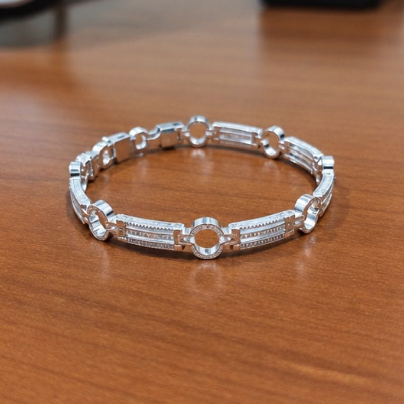 Pulsera para niña de plata 925 con eslabones de doble barra y puente