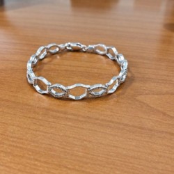 Pulsera de plata 925 con eslabones de óvalo alargado y hexágono