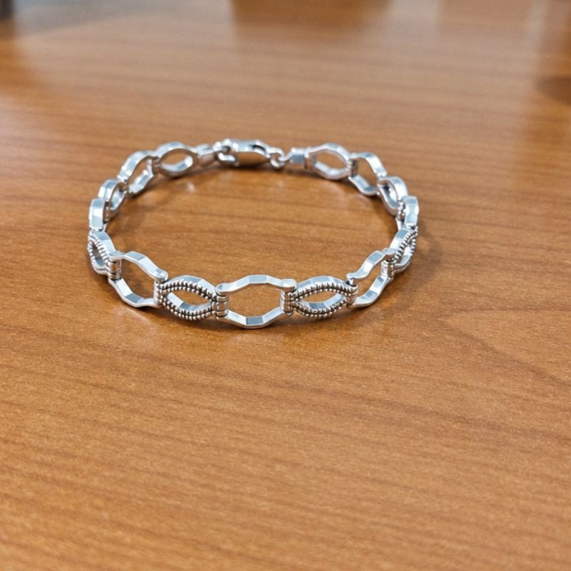 Pulsera de plata 925 con eslabones de óvalo alargado y hexágono