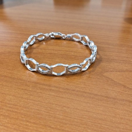 Pulsera de plata 925 con eslabones de óvalo alargado y hexágono