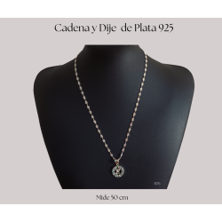 Juego Cadena de plata 925 italiana con dije de círculo LV con piedras azules