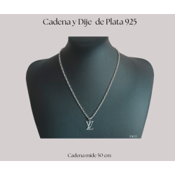 Juego Cadena de plata 925 con dije LV con piedras de colores