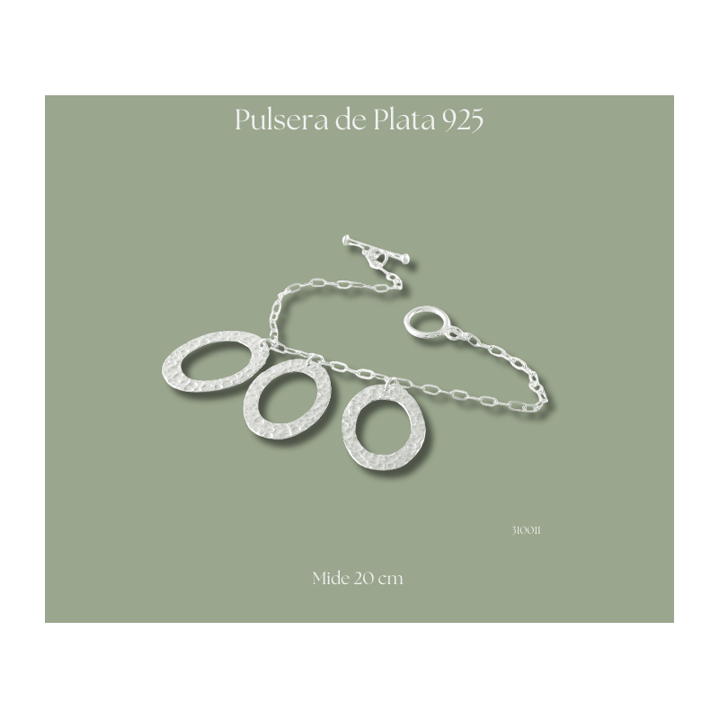 Pulsera de óvalos de plata martillada 925