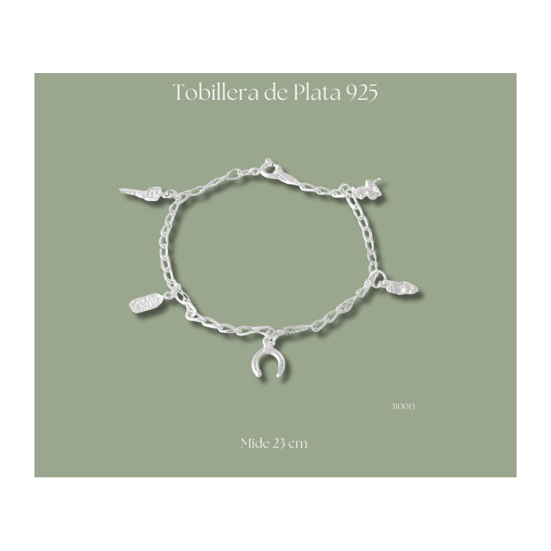 Tobillera de plata 925 de herradura y caballo de mar