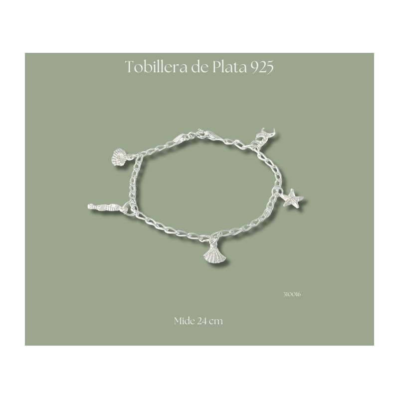 Tobillera de plata 925 de estrella de mar y caballo de mar