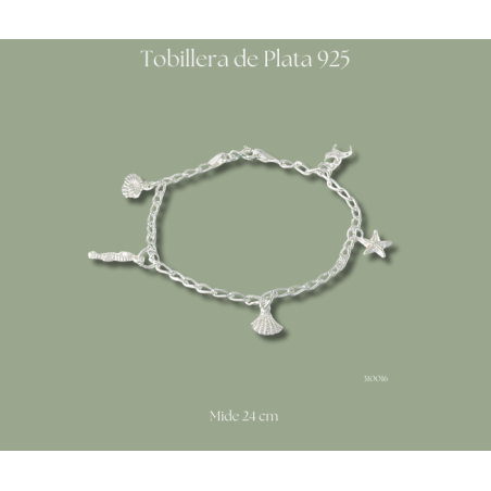 Tobillera de plata 925 de estrella de mar y caballo de mar