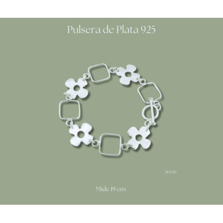 Pulsera de plata 925 de tréboles y cuadros