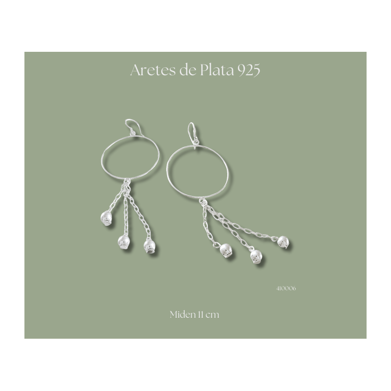 Aretes de plata 925 con cadena y bolitas