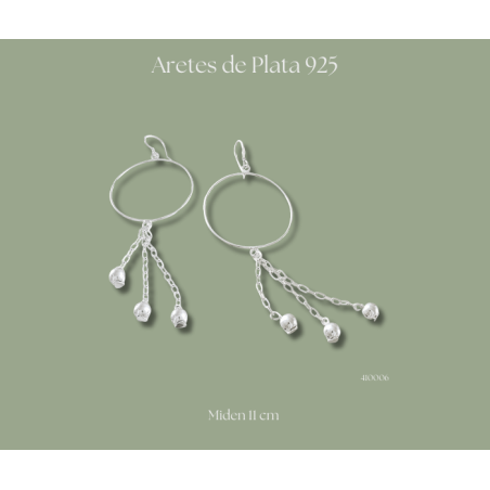 Aretes de plata 925 con cadena y bolitas