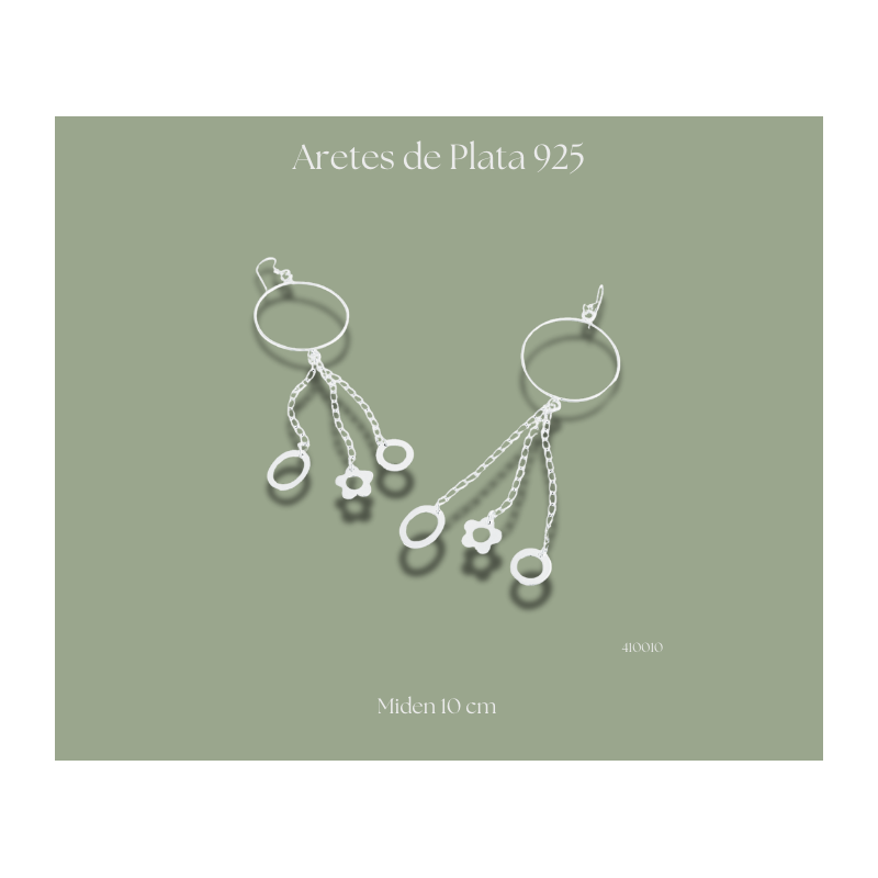 Aretes de plata 925 con círculo, óvalo y flor