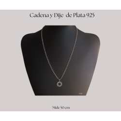 Juego Cadena de plata 925 italiana con dije de circulo con piedras azules