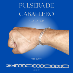 Pulsera de plata 925 para caballero fígaro diamantada